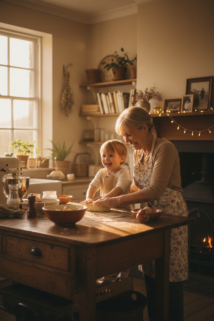 Abuela y niño cocinando juntos